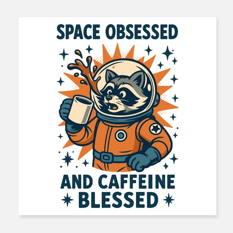 Space Obsessed And Caffeine Funny Poster 8" x 8" (20x20 cm)