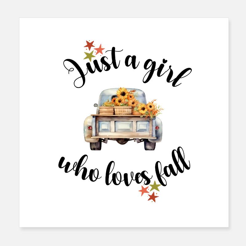 Country Outing Flower Love on Pickup, Fall Vibes Poster 8" x 8" (20x20 cm)