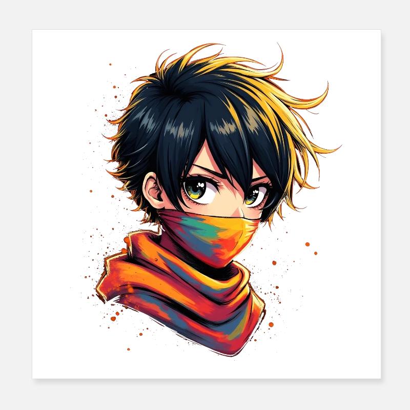 Farbiger Ninja mit Maskerade Poster 20x20 cm