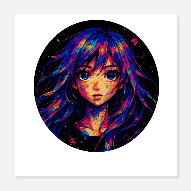 Illustration de fille d’anime explosive en couleur Poster 20 x 20 cm