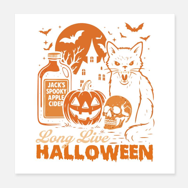Longue vie à Halloween Chat noir effrayant Poster 20 x 20 cm