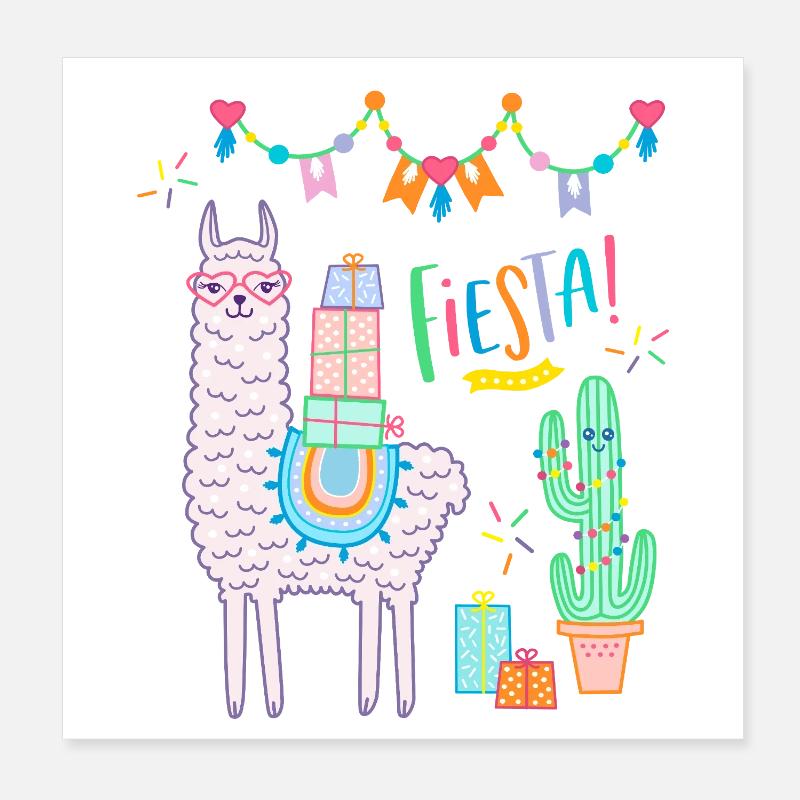 Lama Fiesta süßes rosa Llama mit Herzbrille Poster 20x20 cm