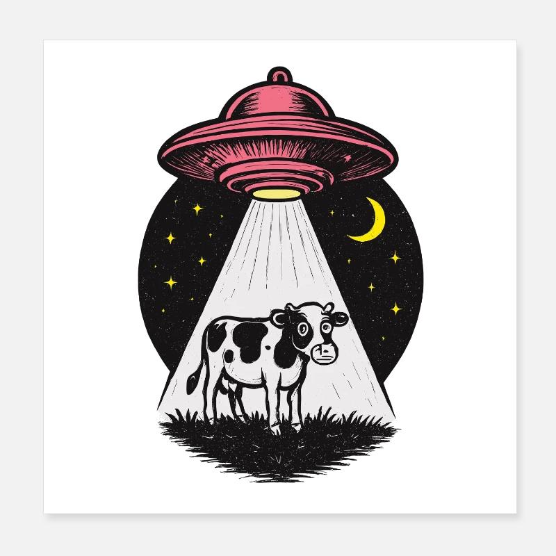 UFO light beam on cow Poster 8" x 8" (20x20 cm)