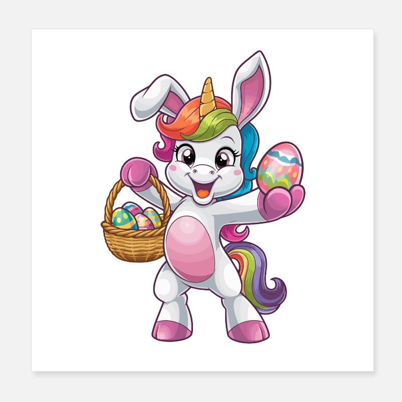 Happy Unicorn Easter Egg Hunt Adventure Poster 8" x 8" (20x20 cm)