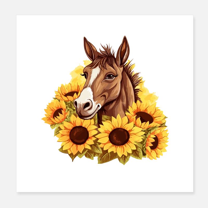 Cheval dans la mer de tournesols Poster 20 x 20 cm