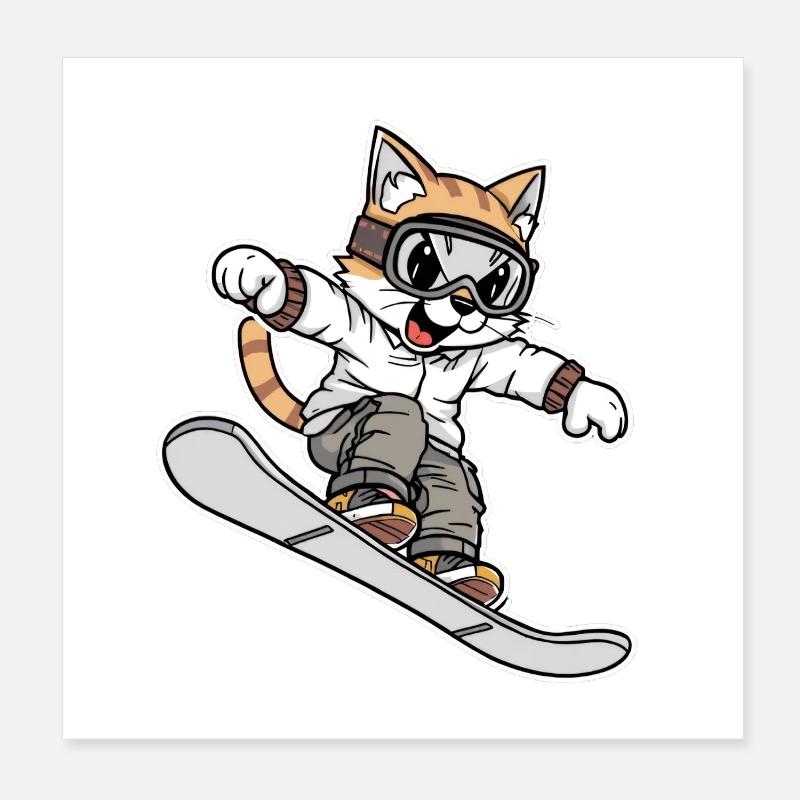 Cool Snowboard Cat Design Poster 20 x 20 cm