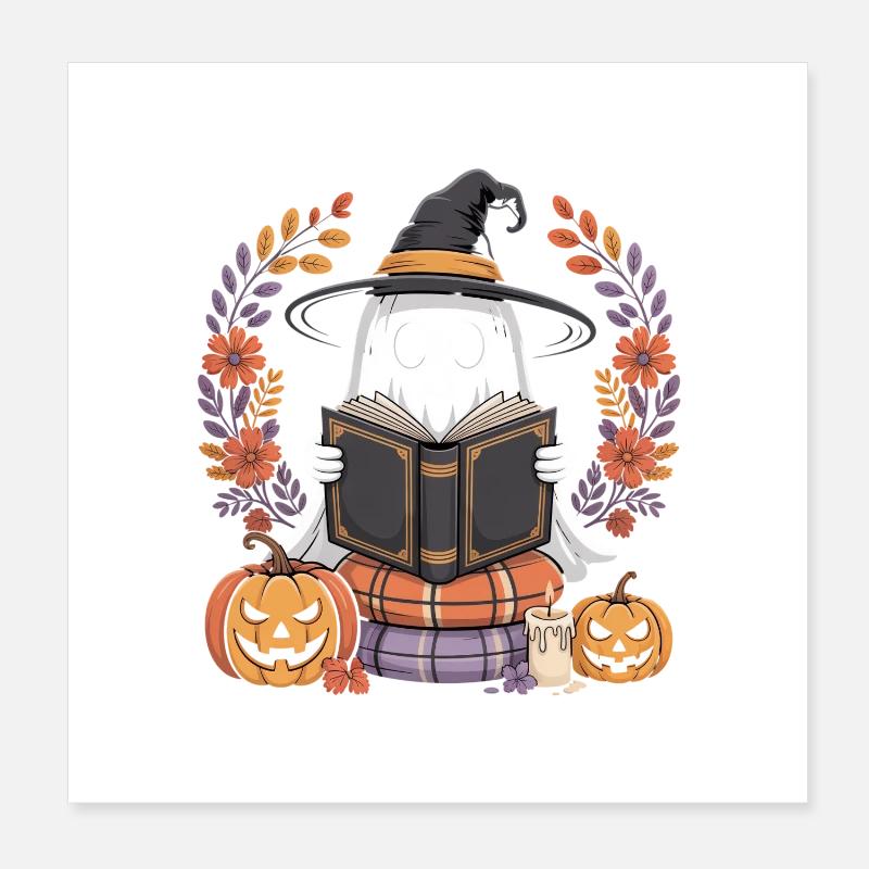 Witch Pumpkin Ghost Reader Design Poster 8" x 8" (20x20 cm)