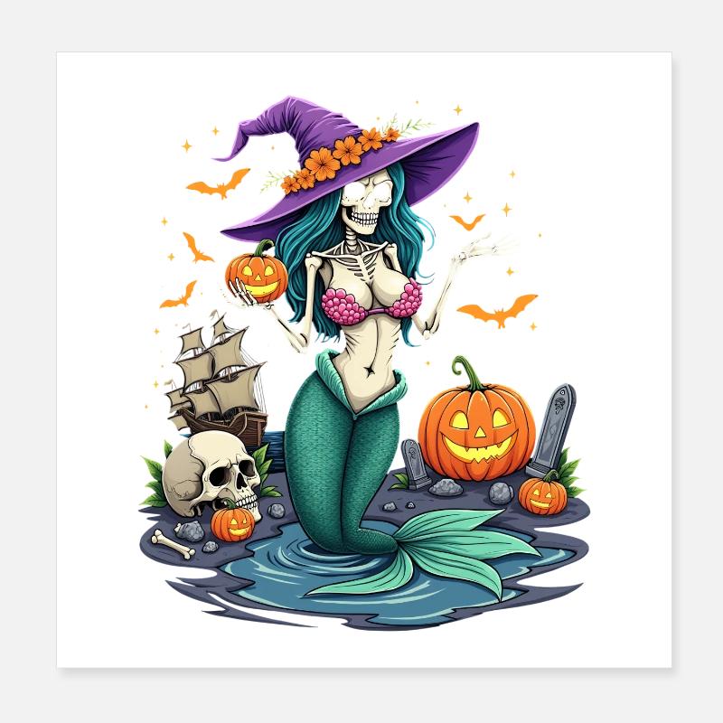 Hexenmermaid mit Halloween-Elementen Poster 20x20 cm