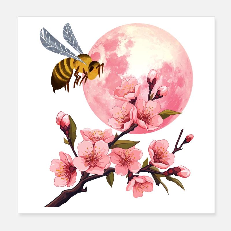 Mond und Kirschblüte Poster 20x20 cm