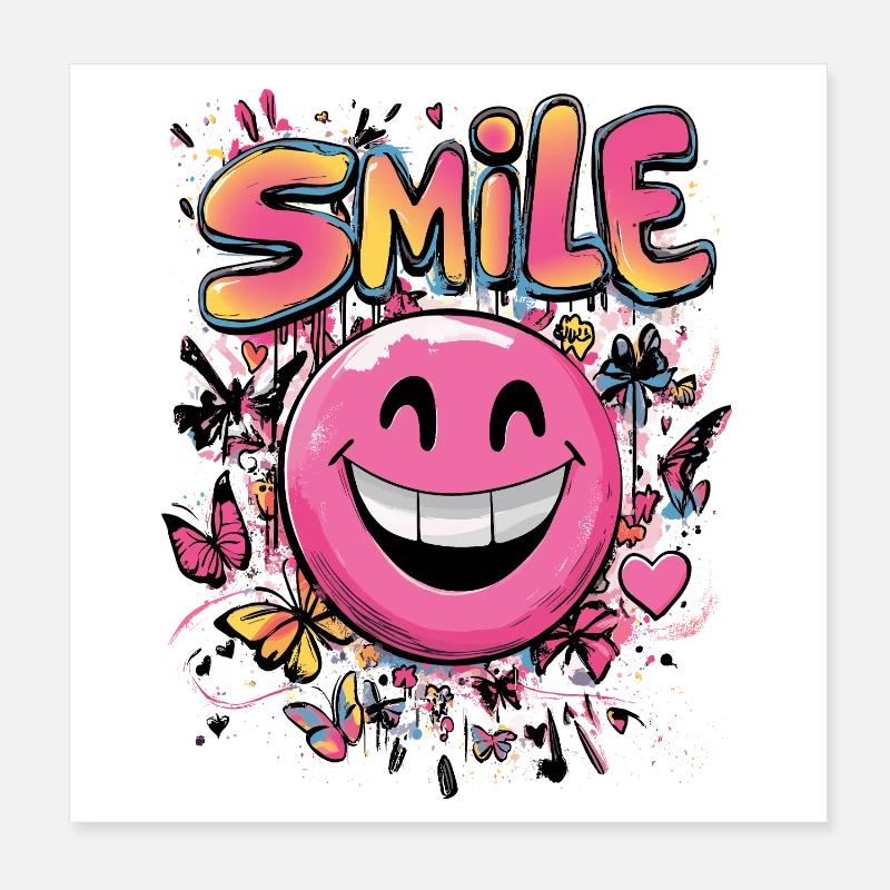 Smile crazy Graffity art style pink Poster 8" x 8" (20x20 cm)