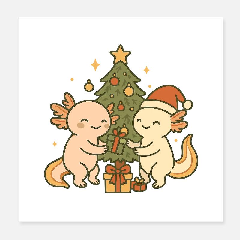 Weihnachts Axolotl – Mit Baum & Geschenken Poster 20x20 cm