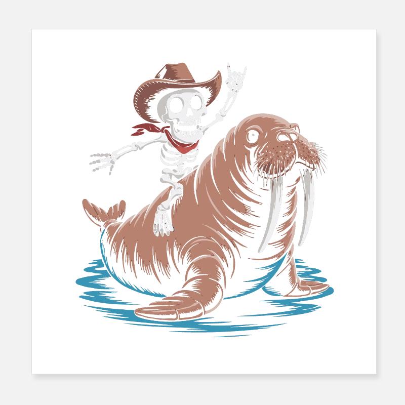 Cow-boy squelette sur morse Poster 20 x 20 cm