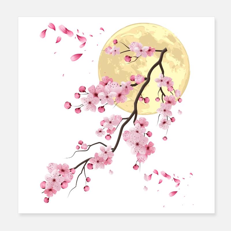 Full Moon with Cherry Blossom Poster 8" x 8" (20x20 cm)