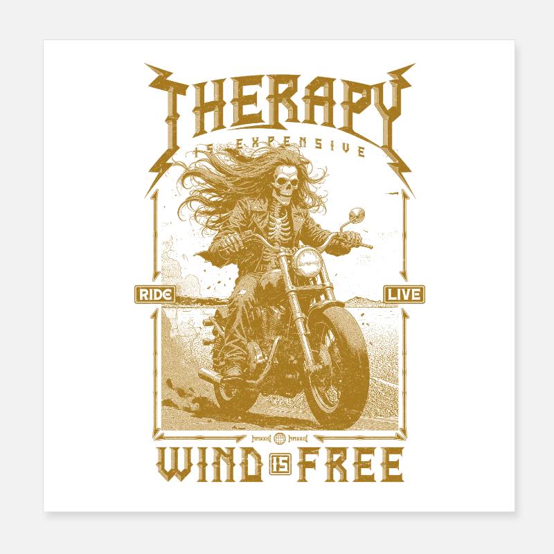 Therapy is Expensive Wind is Free Motorcycle Rider Poster 8" x 8" (20x20 cm)