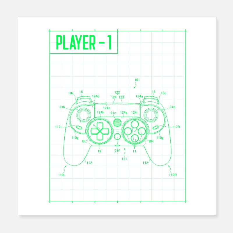 Joueur1 Manette de plan Neon Poster 20 x 20 cm