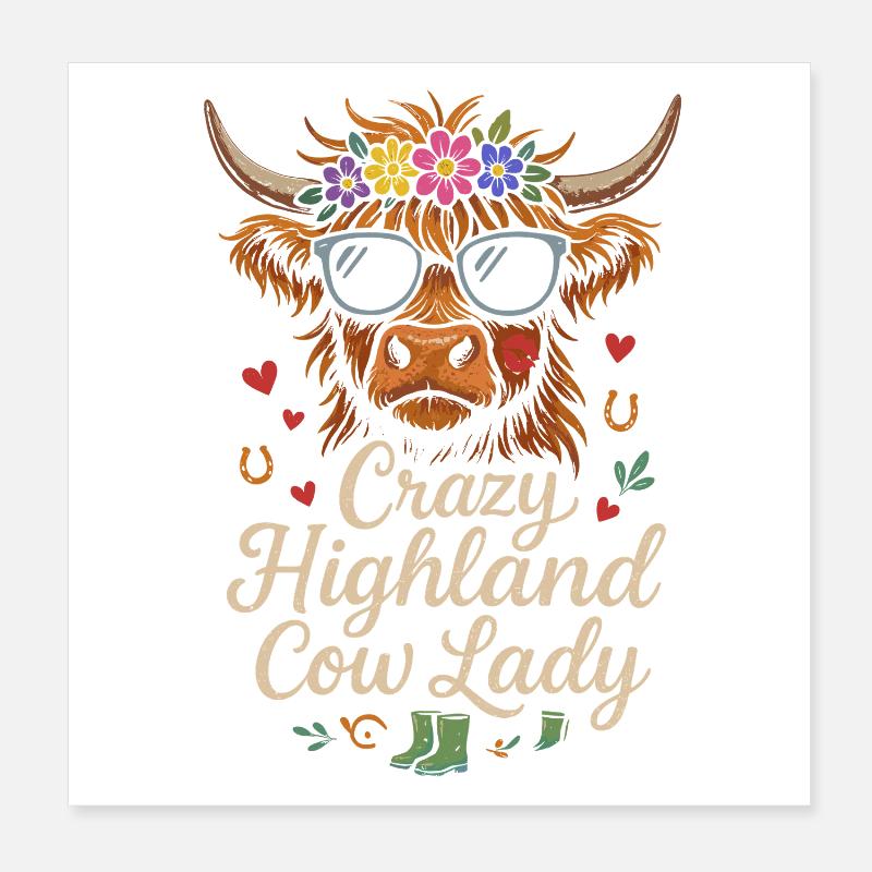 Dame folle de la vache des Highlands Poster 20 x 20 cm