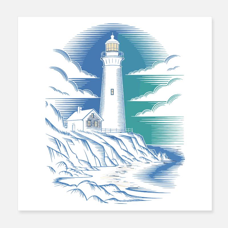 Leuchtturm am felsigen Küstenweg Poster 20x20 cm