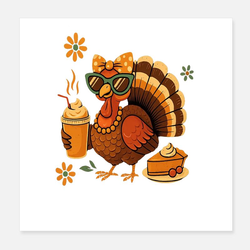 Dinde buvant du café arc Thanksgiving idée Poster 20 x 20 cm