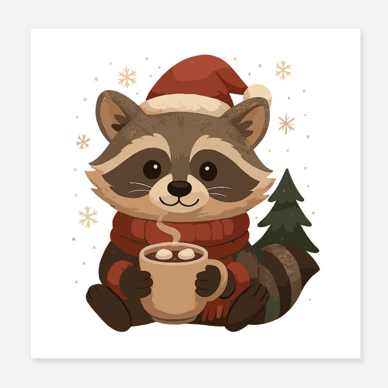 Weihnachts Waschbär mit Kakao Poster 20x20 cm