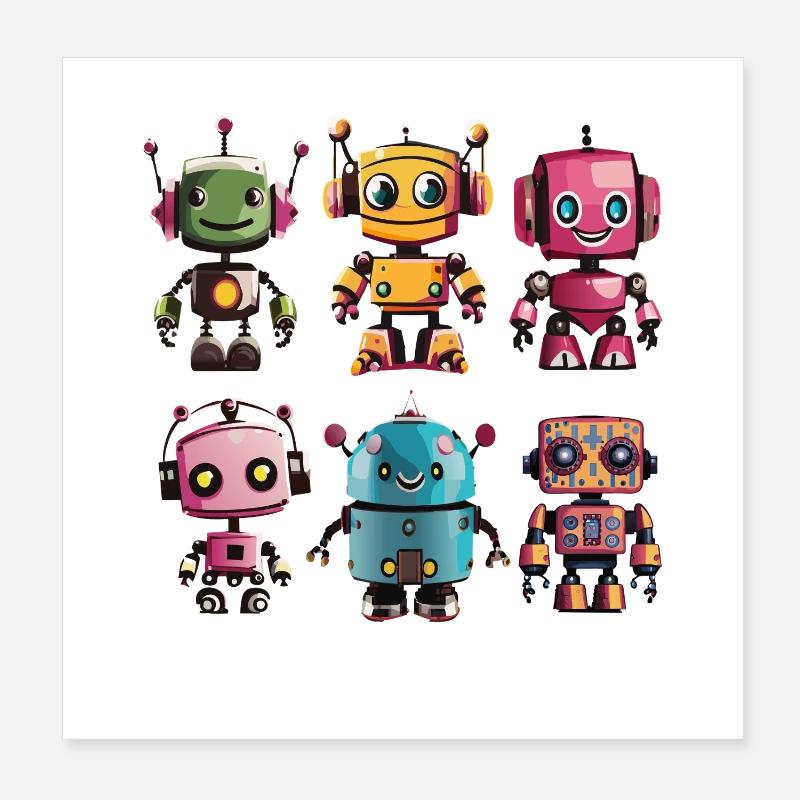 Kunterbunte Roboterfreunde Poster 20x20 cm
