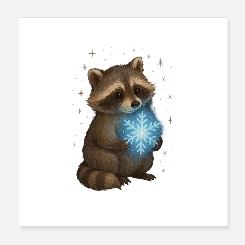 Raton laveur magique avec flocon de neige Poster 20 x 20 cm