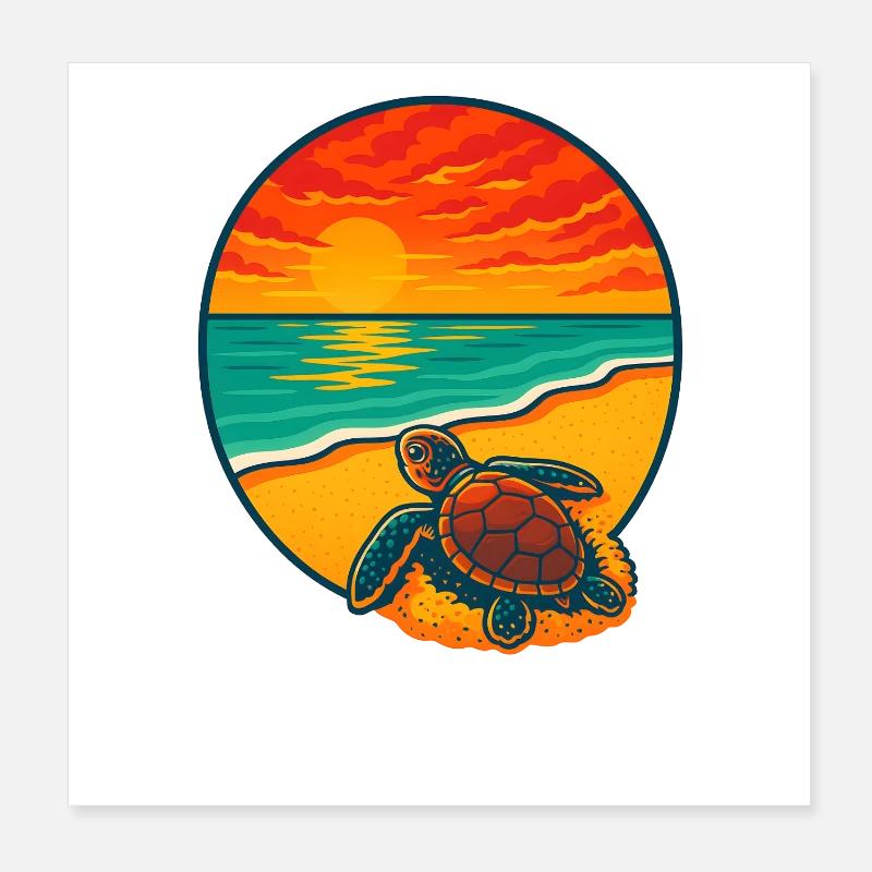 Sunset Turtle Beach, Protégez les trutles Poster 20 x 20 cm