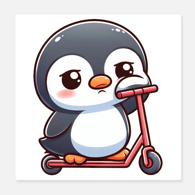 Süßer Cartoon Pinguin Roller Scooter Langeweile Poster 20x20 cm