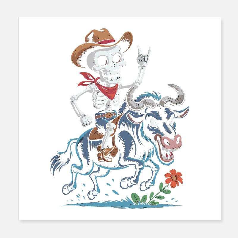 Skeleton Cowboy Rodeo on Wildebeest Poster 8" x 8" (20x20 cm)