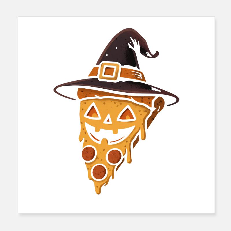 Kürbispizza mit Hexenhut Poster 20x20 cm