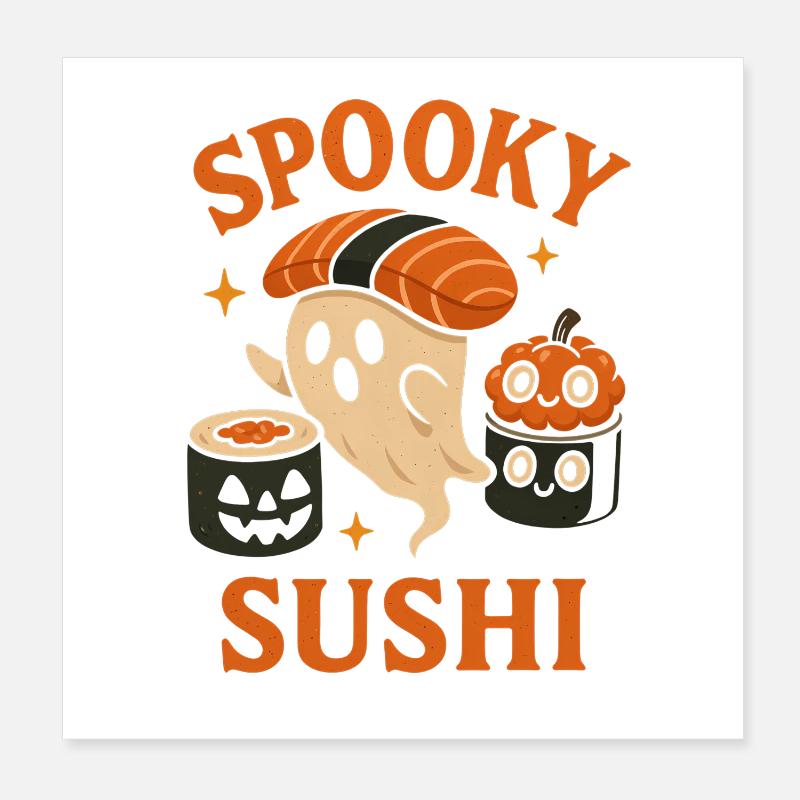 Fantômes de sushis effrayants Poster 20 x 20 cm