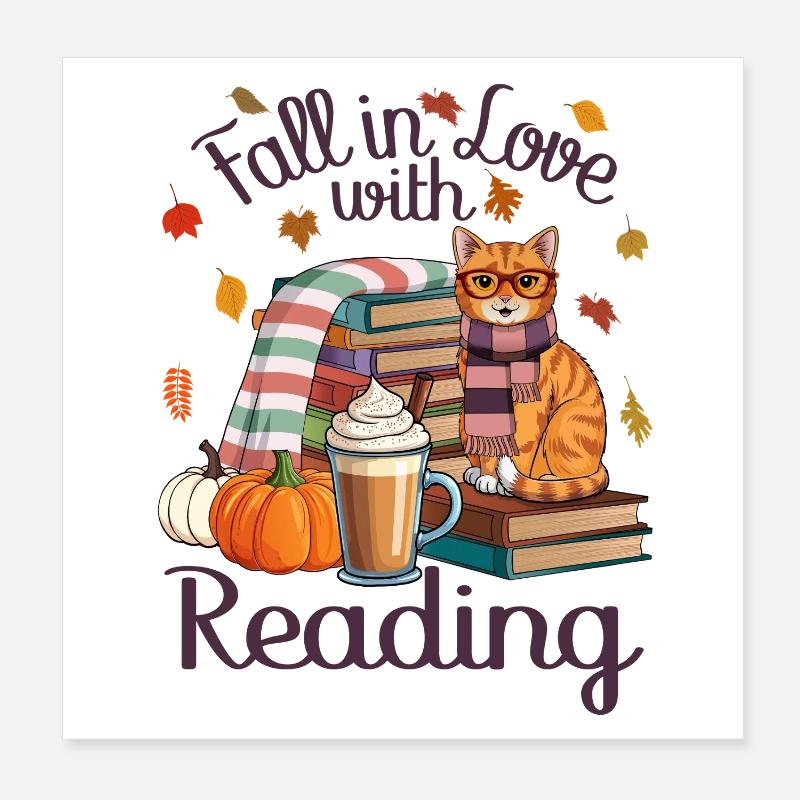 Herbst Katze Bücher  Poster 20x20 cm