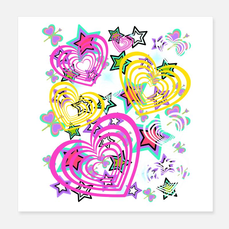 Coeurs Retro Heart Poster 20 x 20 cm