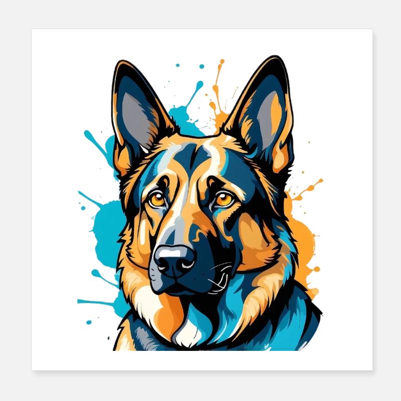 Lebendiger Schäferhund Farbexplosion Poster 20x20 cm