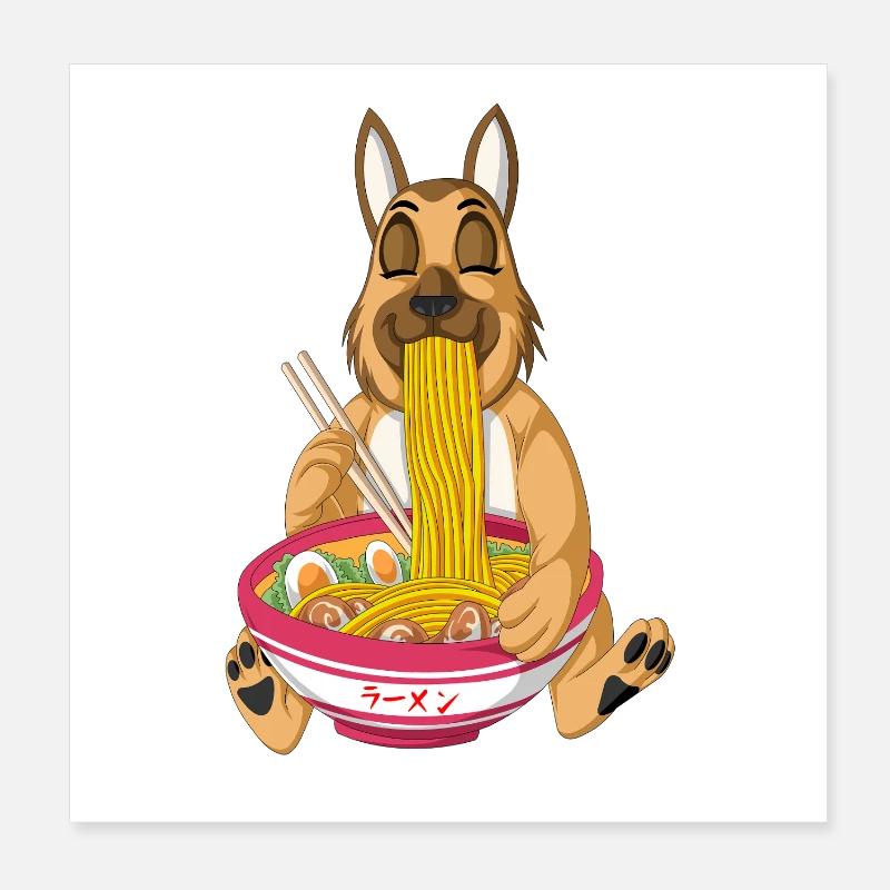 Deutscher Schäferhund isst Ramen Poster 20x20 cm