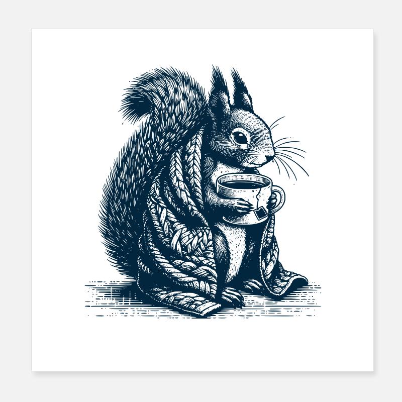 Eichhörnchen mit Tee Poster 20x20 cm