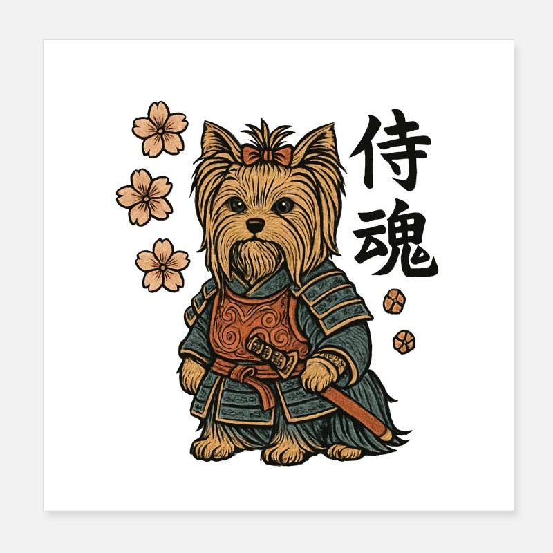 Hund Yorkshire Terrier Samurai Floral Poster 20x20 cm