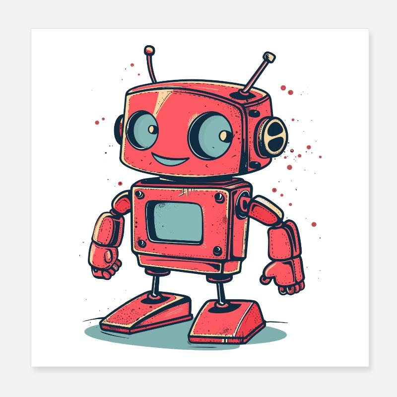 Autocollant de dessin animé de robot rétro Poster 20 x 20 cm