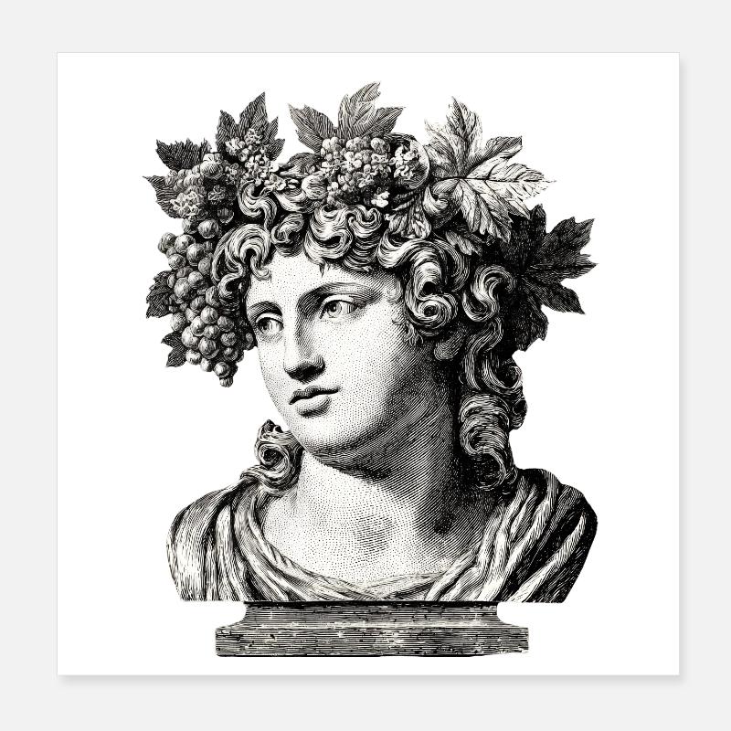 Buste antique Bacchus – Gravure classique Poster 20 x 20 cm
