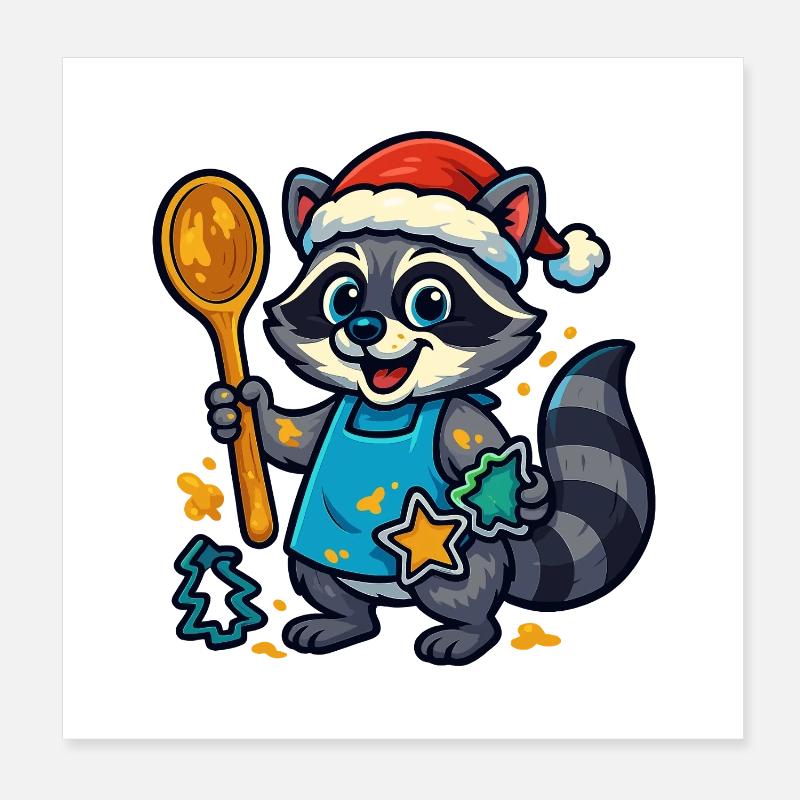 Weihnachts Waschbär beim Plätzchen backen Poster 20x20 cm