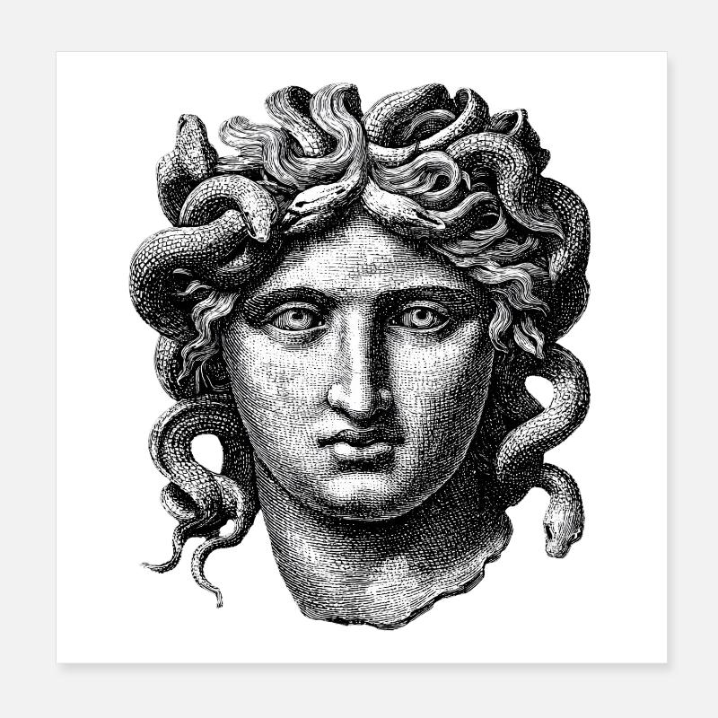Méduse – Gravure mythologique antique Poster 20 x 20 cm