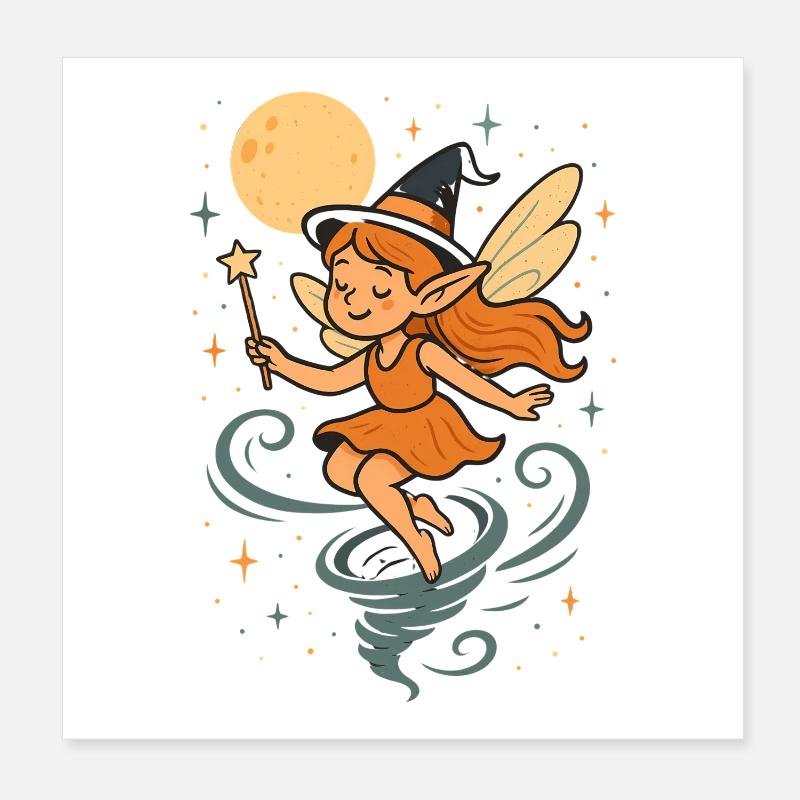 Fée magique de la lune dans le tour de sorcière Poster 20 x 20 cm