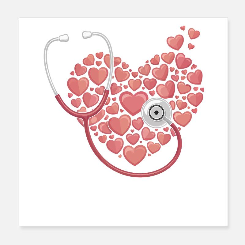 Heart Stethoscope Heart Pattern Poster 8" x 8" (20x20 cm)
