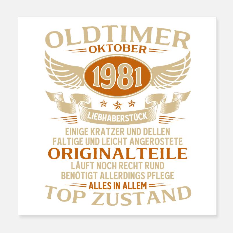 44. Geburtstag Geschenk Oldtimer Oktober 1981 Poster 20x20 cm