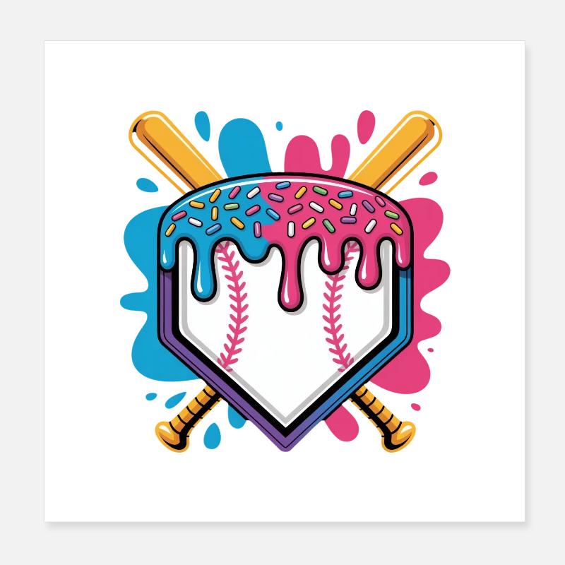 Assiette de baseball avec pépites de crème glacée Poster 20 x 20 cm