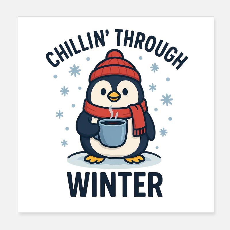 Pingouin drôle avec tasse à café Poster 20 x 20 cm