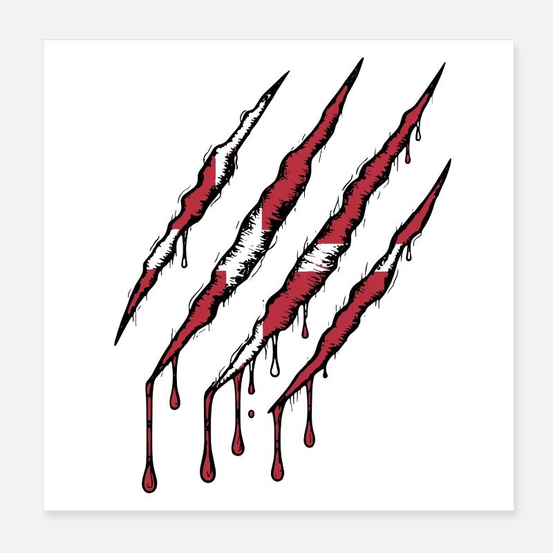 Denmark Claw Grunge Dannebrog Flag Scratch Poster 8" x 8" (20x20 cm)