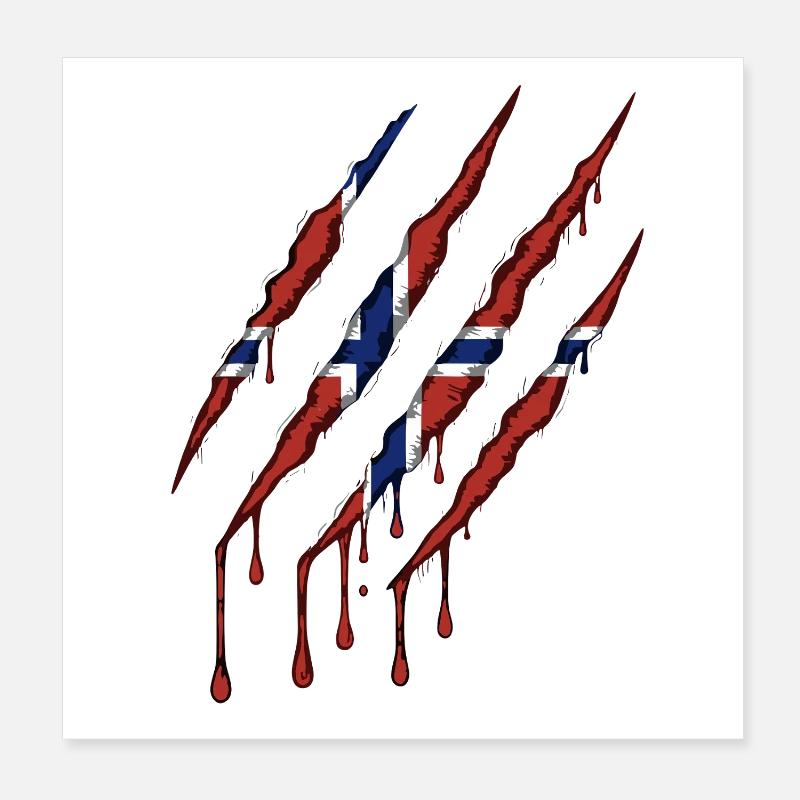 Norway Claw Norge Drapeau Scratch Mark Poster 20 x 20 cm