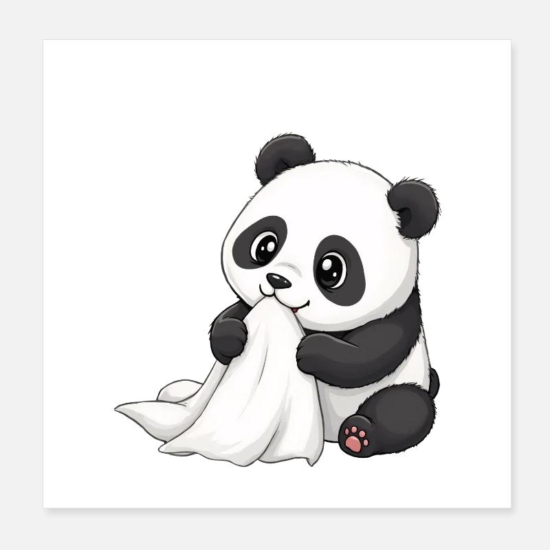 Bébé Panda avec une couette – Dessin animé mignon Poster 20 x 20 cm