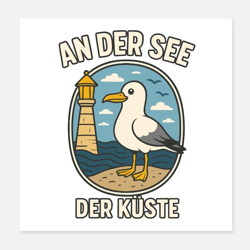 Seemöwe am Küstenleuchtturm Poster 20x20 cm
