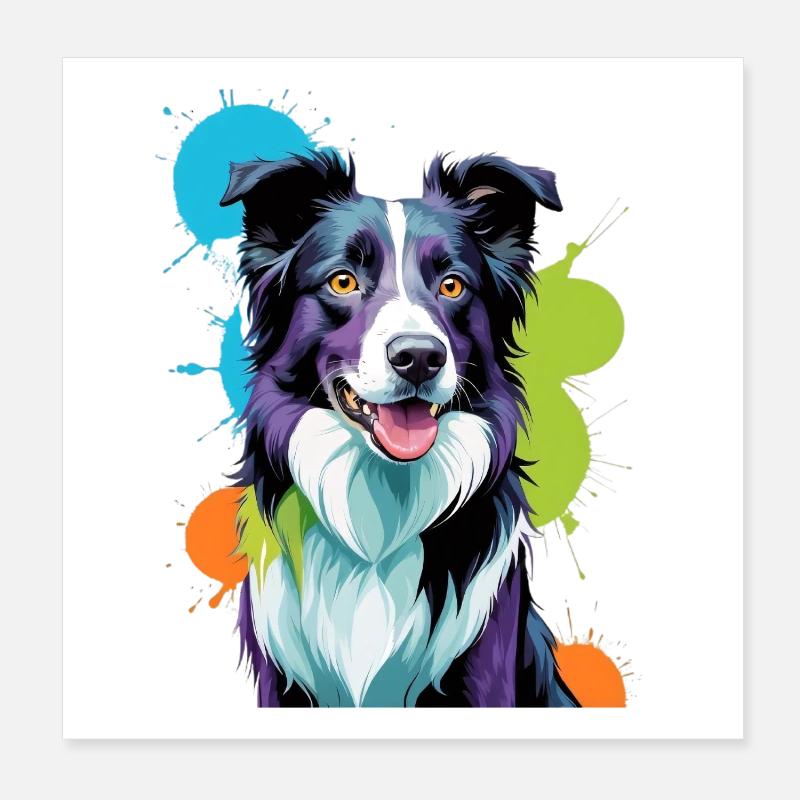 Buntgespritzter Border Collie Poster 20x20 cm